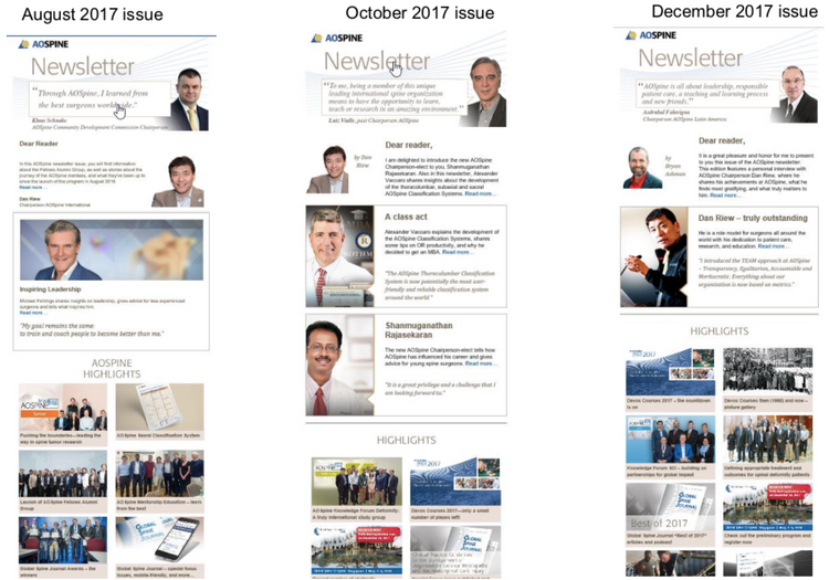Various AOSpine newsletter editions.png